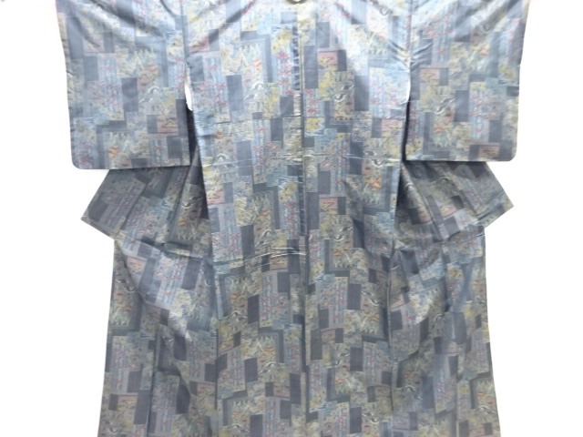 重ね色紙に草花模様織出し本場泥大島紬着物